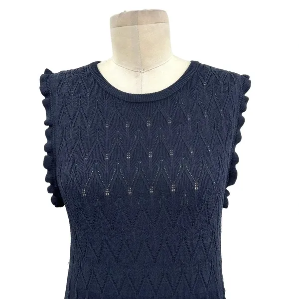 Anthropologie Current Air‎ Pleated Mini Dress Navy Blue Ivory White Size Large - Image 7