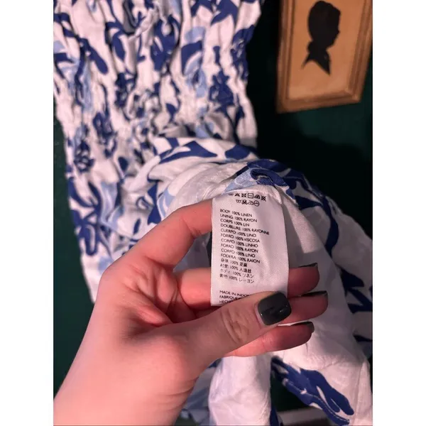 Faithfull the Brand Palmira 100% Linen Floral Strapless Mini Dress Small - Image 4