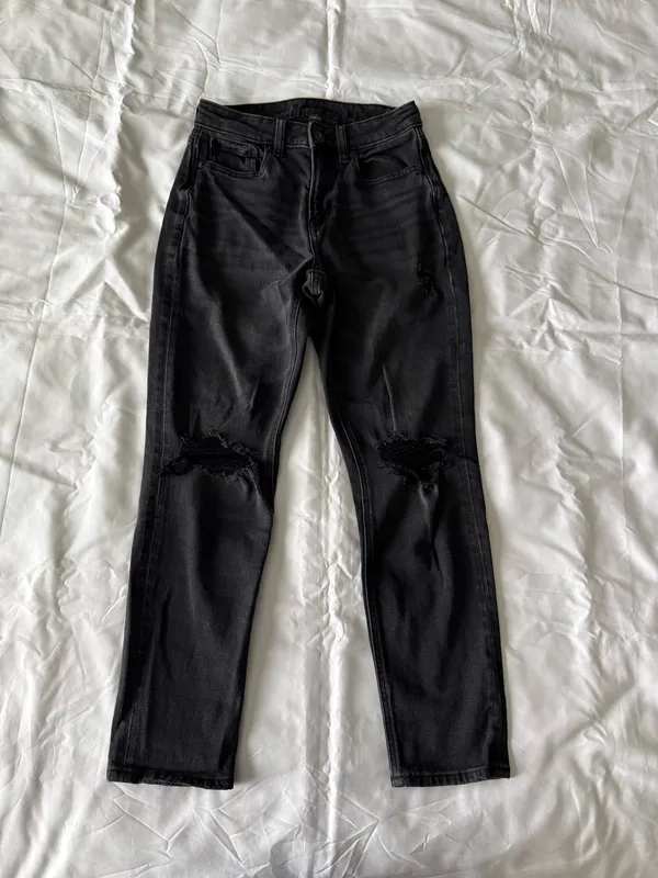 Black AE Stretch High Waisted Ripped Mom Jeans - Image 2