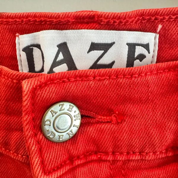 Daze Denim Just Right High Rise Straight Leg Jeans Cherry Red Raw Hem Size 27 - Image 2