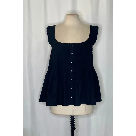 NWT!! J. CREW Pintuck Peplum Top Blouse Solid Black Cotton‎ Poplin Pleated 3X - Image 2