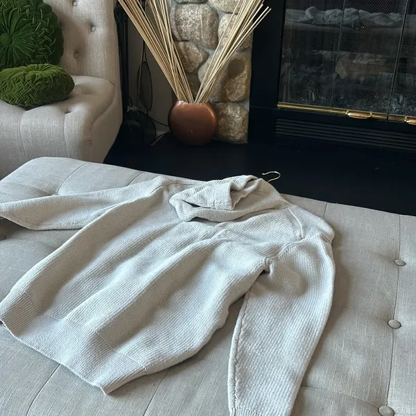 Zara Creme Cotton Blend Knit Hoodie - Image 7