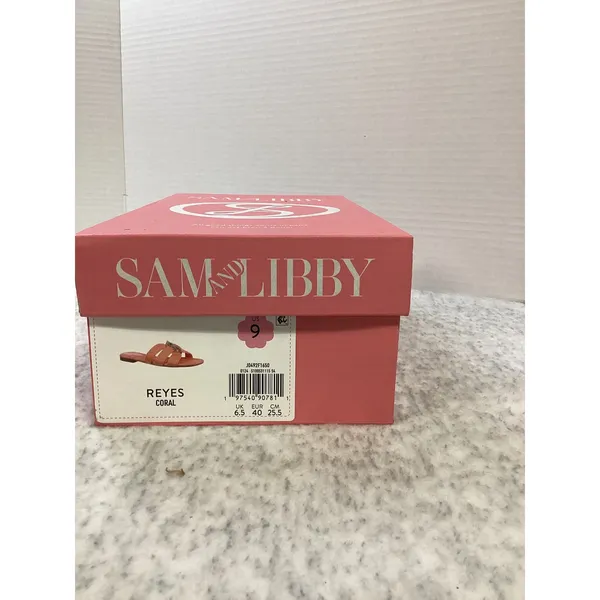 Sam and Libby Reyes‎ Coral Pink Slide Sandals Silver Buckle Flat Shoes Womens 9 - Image 3
