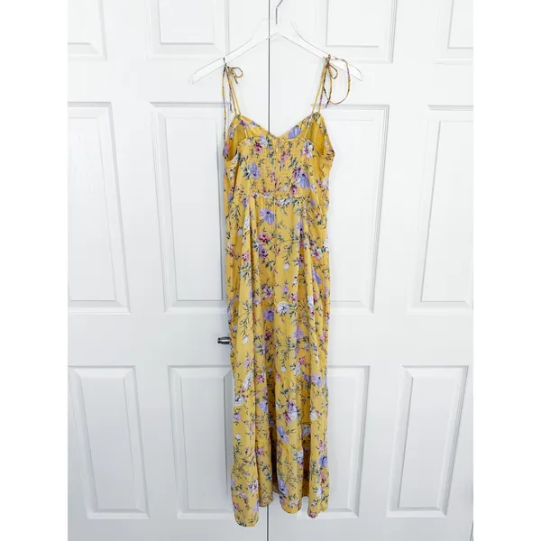 Abercrombie & Fitch Butter Yellow Floral Tiered Maxi Dress Tie Strap Romantic - Image 7