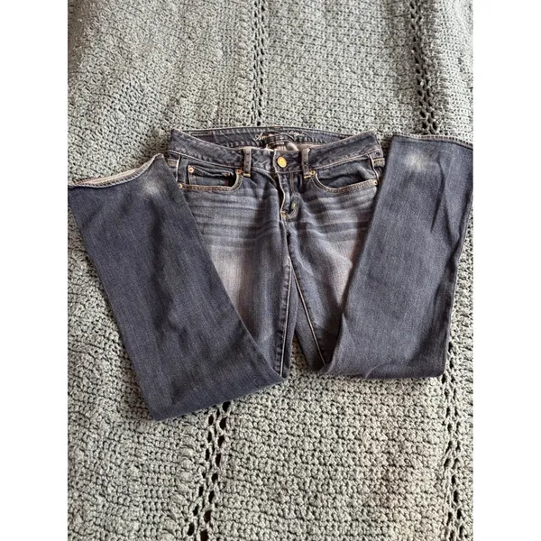 American Eagle Straight Stretch Jeans Womens 6 Dark Wash Denim Low Rise Pants - Image 2