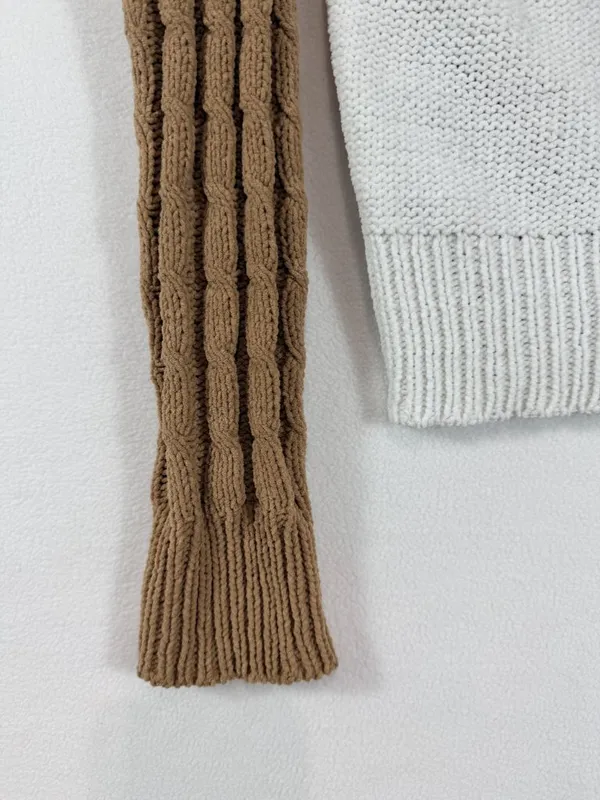 Derek Heart Women’s Small Brown Ivory Colorblock Cable Knit Cropped‎ Sweater - Image 15