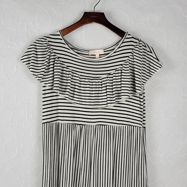 Hailey & Co Womens Maternity Dress L White Black Striped Ruffled Maxi Tiered - Image 11
