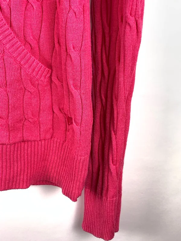 Kate Lord Womens Sweater L Pink Cable Knit Full Zip Golf Cardigan Pockets - Image 7