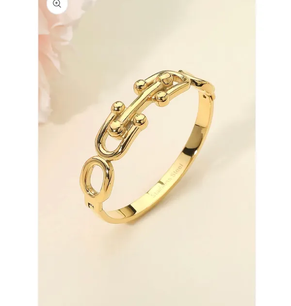 Stainless Steel Bold Link Hinged Bangle Bracelet - Image 3