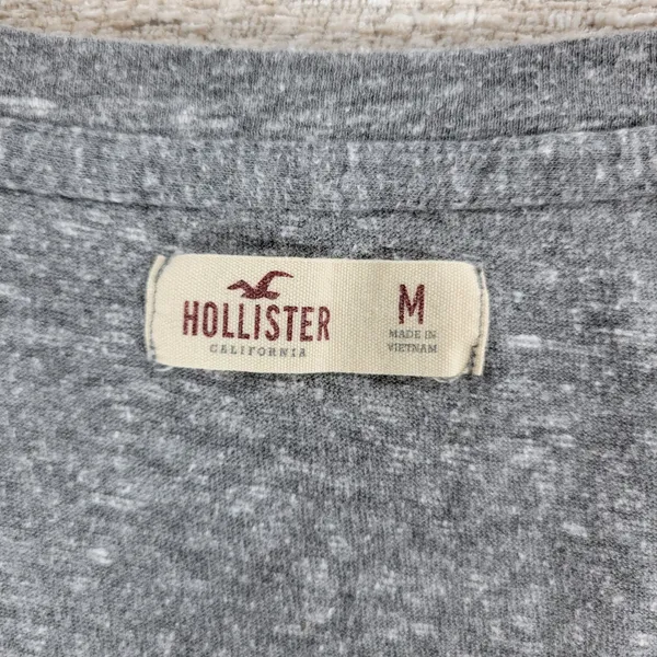 Hollister V Neck Long Sleeve Basic Tee Size M Womens Gray Slim Fit Logo Y2K - Image 7