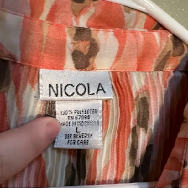 Nicola‎ Women's Size Large Pleated Plisse Blouse Brown Pink Abstract Floral - Image 8