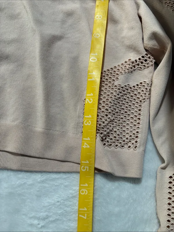 Alo yoga size large pink Cropped Open-Knit Long Sleeve Top in Light Blush - Image 7