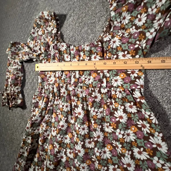 Hollister Floral Mini Dress Womens‎ Small Brown Smocked Back Long Sleeve Ruffle - Image 9