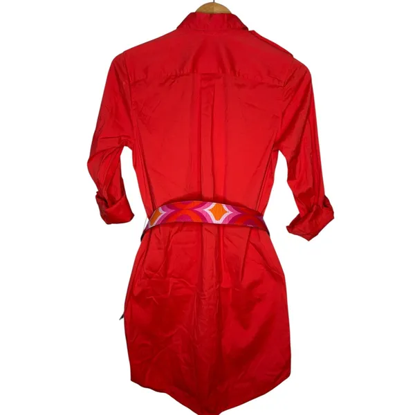 Bebe Belted Shirt Dress Womens Small Red Utility Mini Roll Tab Sleeve‎ Vibrant - Image 2