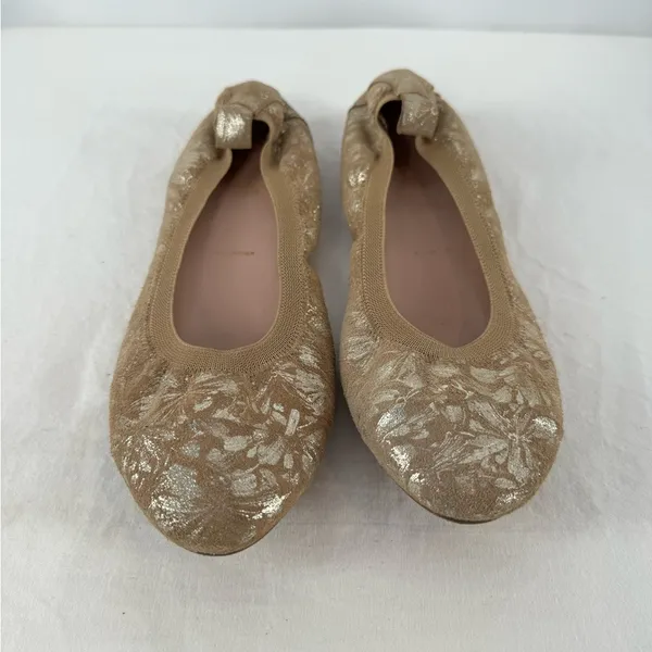 Unknown Suede‎ Metallic Floral Ballet Flat in Brown Silver Size 7 or 37 - Image 5