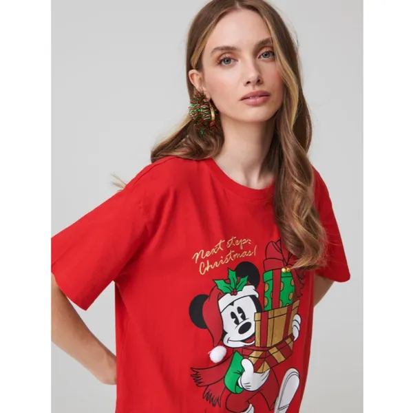 Disney Mickey Mouse Christmas Women's T-shirt Tee Red Xmas Gifts Medium NWT - Image 3