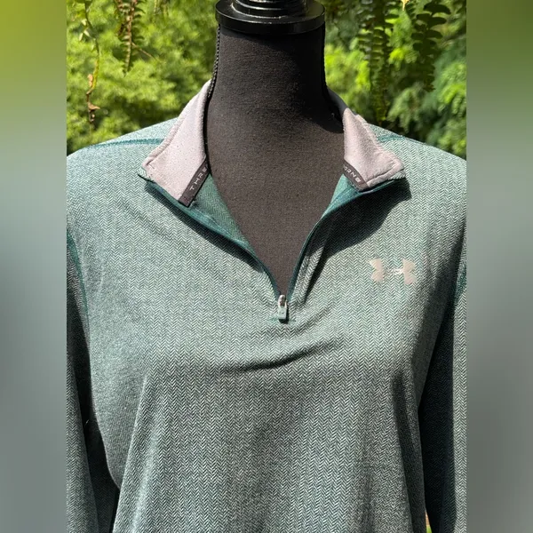 Under Armour Threadborne Teal Herringbone Quarter-Zip EUC Medium - Image 7
