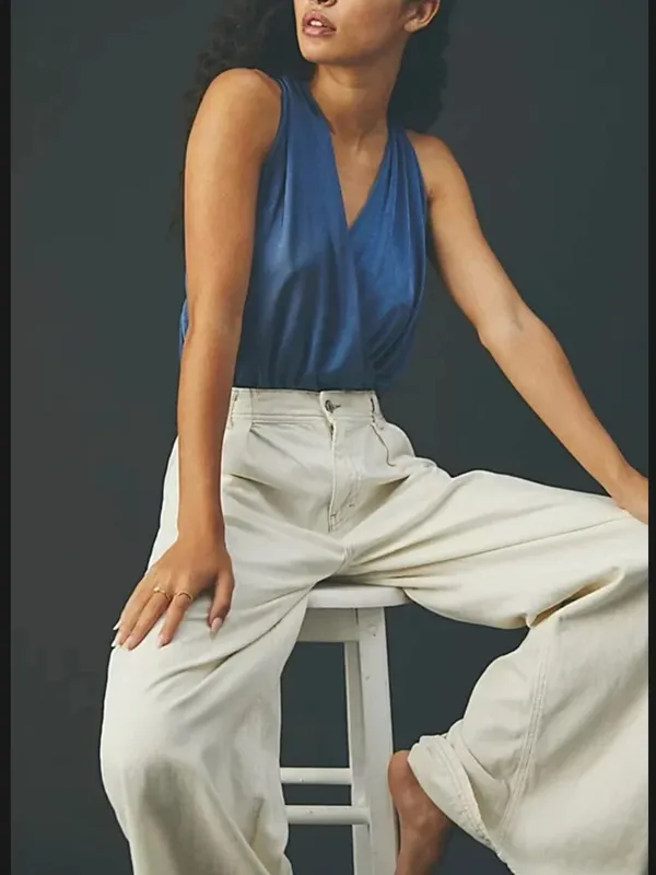Free People Denim Blue Draped Surplice Tank - Image 3