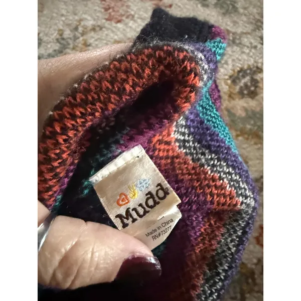 Mudd Y2k Women Beanie Hat Fair Isle Geometric Knit Purple Teal Black Slouchy Hat - Image 4