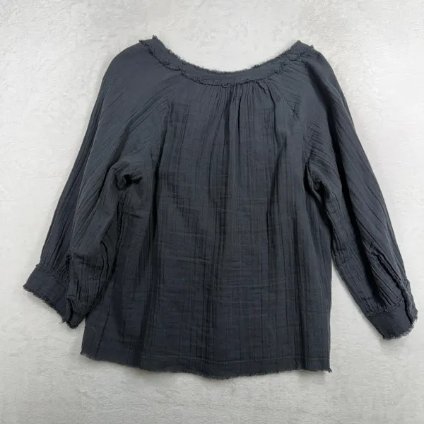 Natural Life Size M Top Robyn Double Gauze Cotton Fringe Split Neck Boho Blouse - Image 10
