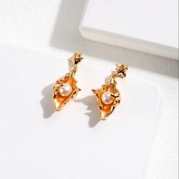 NEW Conchshell sterling silver necklace earring jewelry set 18k REAL gold plated - Image 3