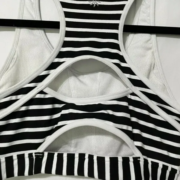 Athleta Black White Striped Wireless Sports Bra Womens XS Athletic Classic Gym - Image 3