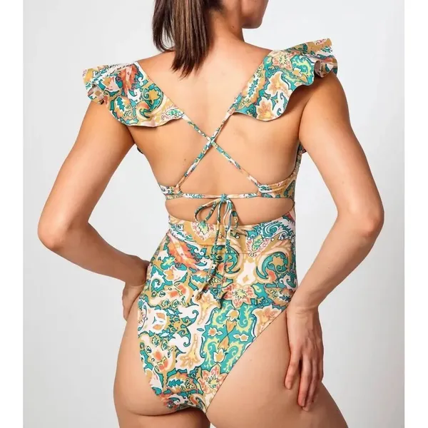 Cleobella Harlow One Piece Swimsuit Las‎ Palmas Paisley Ruffle Size Medium- NWT - Image 2