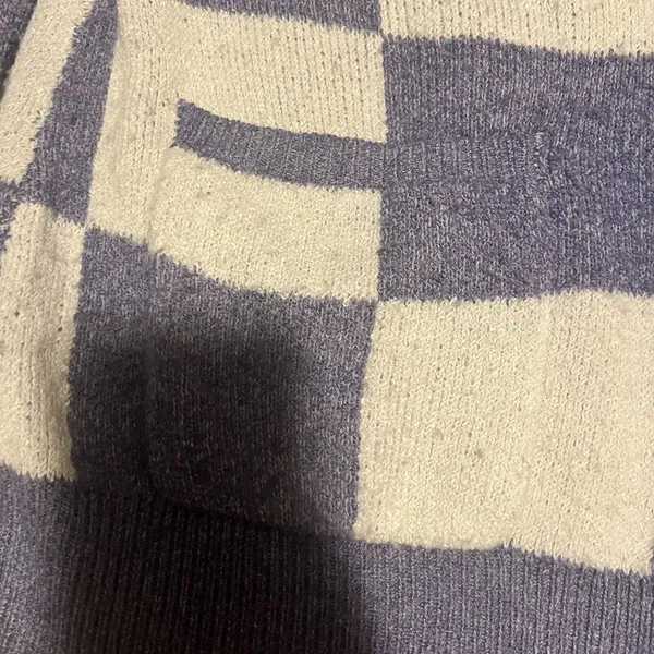 KORI Checkered Cardigan‎ Sweater Knit Button Up Cozy Blue White Small - Image 4
