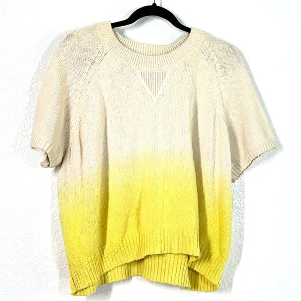 L Madewell Dip-Dye Raglan Sweater Tee Knit Top yellow short raglan sleeves - Image 2