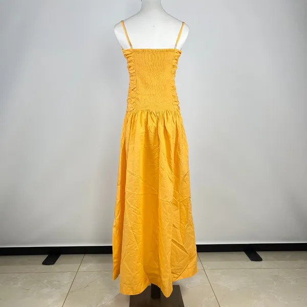 NWOT Farm Rio Gathered Drop Waist Maxi Dress Size L Orange Cotton - Image 7