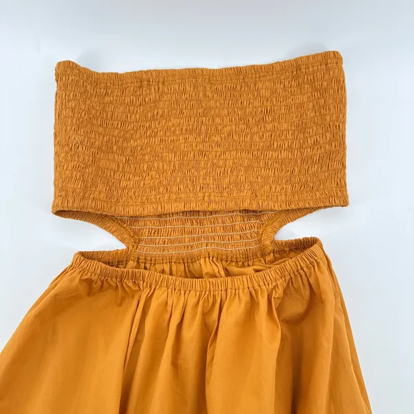 NWT Faithfull The Brand Deva Midi‎ Dress Plain Orange Smocked Cut Out Large - Image 6