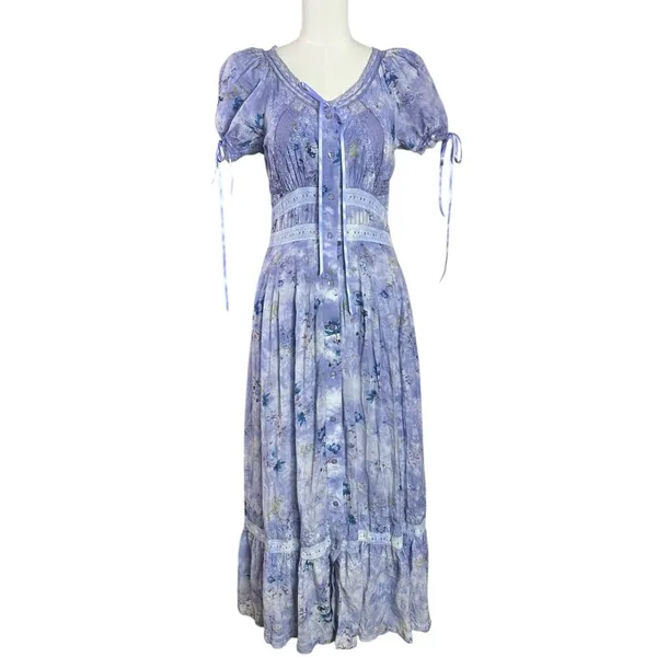 Anthropologie Dainty Ethereal Cottage Midi Maxi Dress Periwinkle Blue XL - Image 6