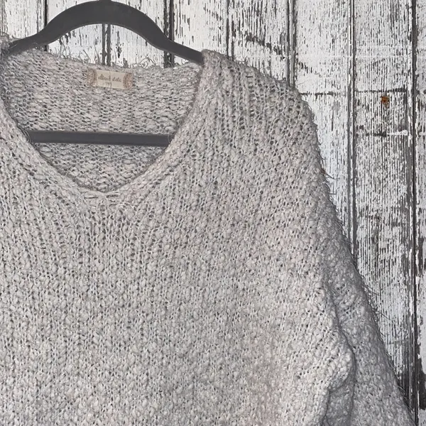 Altar’d state chunky knit gray cream vneck sweater - Image 2
