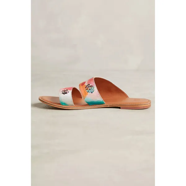 NEW Anthropologie JASPER & JEERA Painted Leather Slide Sandals Brown Gold 37 - Image 10