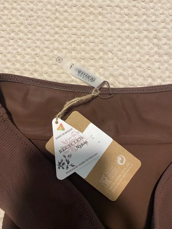 Berlook Dark Coffee Ribbed High Cut Bikini Bottom Brown Size L - Image 4