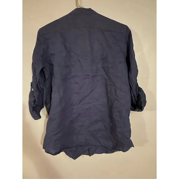 Chaps Top Women’s Button Up Roll Tab Long Sleeve Solid Blue Casual Small - Image 2