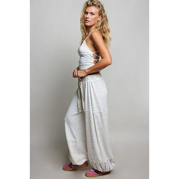 POL Patchwork Mixed‎ Knit Wide Leg Pants - Large - Image 6