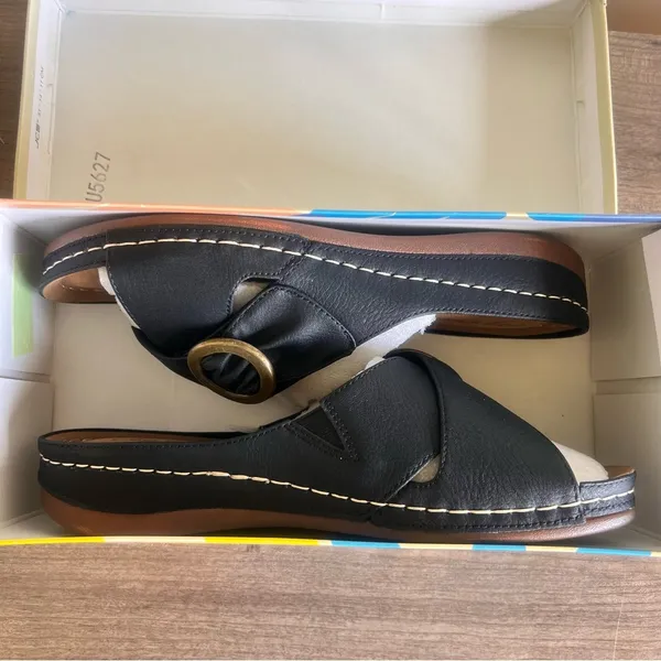 EASY STREET Women's Bloomer Black Slip On Sandal Size 10 Wide #B1635A - Image 11