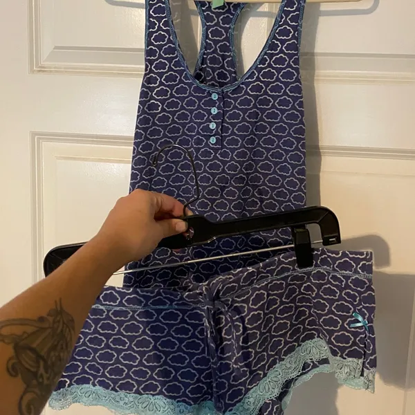Women's Blue Cloud Pattern Tank Top and matching Micro shorts - Image 2
