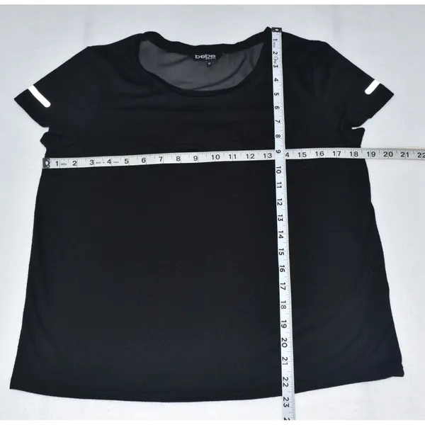 Bebe Sport Top Black with Black Logo Short Sleeve Shirt Sheer Mesh - Size M - Image 3