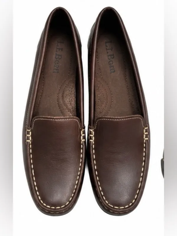 L.L.Bean Women’s Brown Leather Driving Loafers Moc Toe Flats Size 7.5M - Image 2