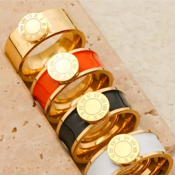 Classic Roman Numeral Ring - Gold & Orange Stainless Steel - Size 6 NWT - Image 3