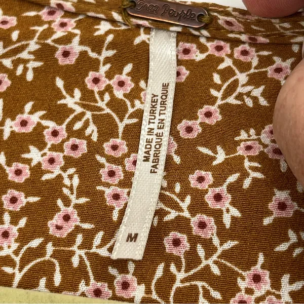 Free People Floral Clara Mini Dress Tunic Top Womens‎ Medium Brown Pink White - Image 3