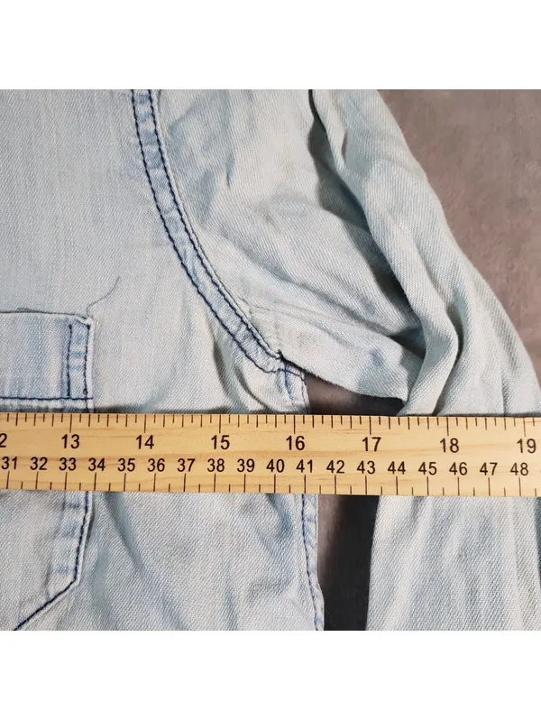 Free People XS Blue Denim Western Paisley Button-Up Shirt Pockets - Image 6