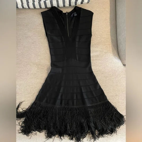 French‎ Connection Belle Époque Dress Fringe Size 2 Black Bondage - Image 2