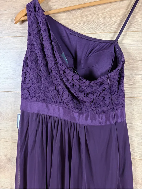 Adrianna Papell One-Shoulder Purple Lace & Mesh Mini Party Dress 6 - Image 6