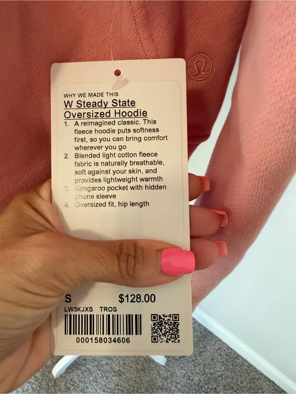 NWT Lululemon Women's Steady State Oversized Hoodie in Tea Rose size small - Image 9
