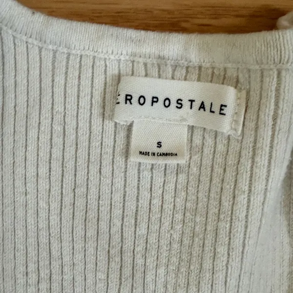 Aeropostale Cream Ribbed Cardigan with Ring Detail - Image 2