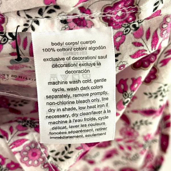 Tommy Hilfiger Women’s Pink Floral Cotton Buttoned Shirt Sz L Cottage Y2K Preppy - Image 9