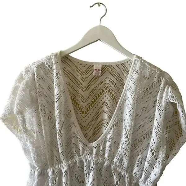 Bongo White Summer Overlay Beach V-neck Elastic Waist Kaftan Cover Up SZ XL - Image 2